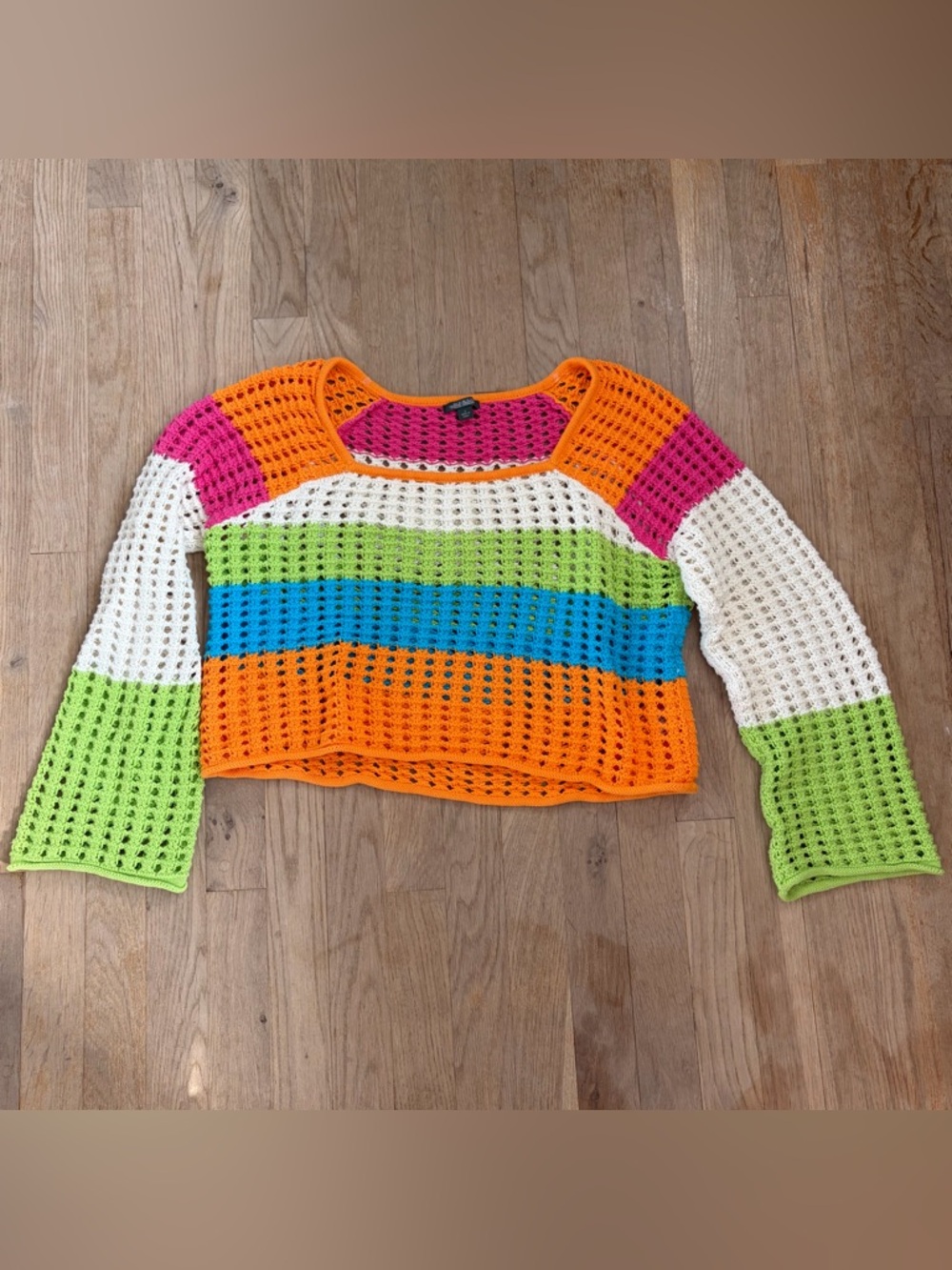 Wild Fable Crochet Stripe Bell Sleeve Sweater S Boho